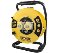 Faithfull 40M Open Cable Reel, 2 Socket Extension Lead with Protection Flaps & Winding Handle - 110V, 16A