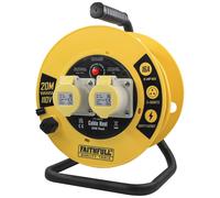 Faithfull 40M Open Cable Reel, 2 Socket Extension Lead with Protection Flaps & Winding Handle - 110V, 16A