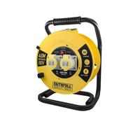Faithfull 40M Open Cable Reel, 2 Socket Extension Lead with Protection Flaps & Winding Handle - 110V, 16A