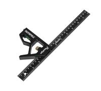 Faithfull Prestige Combination Square Black Aluminium 300mm (12in) - Multi-Function Measuring & Layout Tool with Spirit Level & Marking Scribe for Woodworking & Metalwork