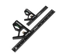 Faithfull Prestige Combination Square Twin Pack Black Aluminium 150mm (6in) & 300mm (12in) - Multi-Function Measuring & Layout Tools with Spirit Level & Marking Scribe for Woodworking & Metalwork