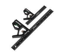 Faithfull Prestige Combination Square Twin Pack Black Aluminium 150mm (6in) & 300mm (12in) ? Multi-Function Measuring & Layout Tools with Spirit Level