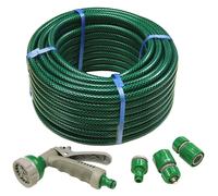 Faithfull 30M (98ft) Reinforced Hose Kit - Heavy-Duty PVC Garden Hose Pipe with 3 Fittings & Multipattern Spray Gun
