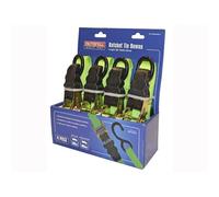 Faithfull Ratchet Tie-Downs 5M X 25mm Green 4 Piece Multi Colour (One Size)