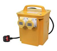 Faithfull Site Transformer - 3.3 kVA, 110V, 16A, 240V Input, Twin Outlet (2 socket) Heavy-Duty Waterproof IP44 Case with Thermal Overload Protection,