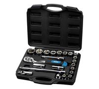 Faithfull Socket Set - 22 Piece (10-32mm), ½ Inch Square Drive, Corrosion Resistant Chrome Vanadium Steel with Quick-Release Ratchet, Extensions & Accessories in Storage Case