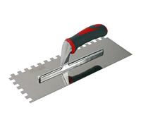 Faithfull Soft-Grip Notched Floor / Wall Tile Trowel for Applying Adhesive, Stainless Steel Blade 330 x 115mm (13 x 4.5") - 10mm Notch