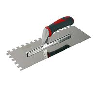 Faithfull Soft-Grip Notched Floor/Wall Tile Trowel for Applying Adhesive, Stainless Steel Blade 330 x 115mm (13 x 4.5") - 10mm Notch