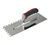 Faithfull Soft-Grip Notched Floor / Wall Tile Trowel for Applying Adhesive, Stainless Steel Blade 330 x 115mm (13 x 4.5") - 10mm Notch