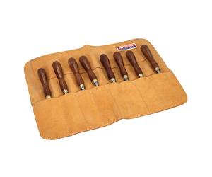 Faithfull Suede Leather Chisel Roll - 8 Pocket, Water Resistant & Compact Tool Organizer - Tan