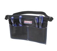 Faithfull Suede Leather Double Pocket Nail Pouch - Tool Belt with Hammer Loop & Adjustable Webbing Belt for Carpenters, Roofers & Joiners - Black