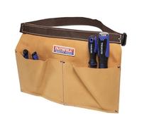 Faithfull Suede Leather Double Pocket Nail Pouch - Tool Belt with Hammer Loop & Adjustable Webbing Belt for Carpenters, Roofers & Joiners - Tan