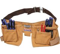 Faithfull Suede Leather Double Tool & Nail Pouch - 10 Pocket Tool Belt with H