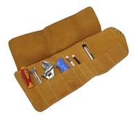 Faithfull Suede Leather Tool Roll - 10 Pocket, Water Resistant Hand Tool Organiser with Press Stud Fastening for Carpenters, Woodworkers, Mechanics & DIY - 48 x 27cm - Tan