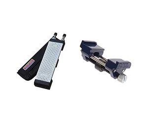 Faithfull Tools FAIDWKIT 200 x 70 mm Diamond Sharpening Stone with Stand and Case. Double Sided Stone: 400G (coarse) and 1000G (fine) & FAIHG Honing Guide for Bevel Edge chisels and Plane Irons
