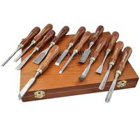 Faithfull Wood Carving Chisel Set of 12 in Wooden Storage Case - FSC® | Wood Carving Chisels, Walnut Handles, Iron Ferrules, Polished 60CrV Steel Blades, 12-Piece Set with Wooden Storage Case