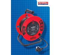 Faithfull 20M Open Cable Reel, 4 Socket Extension Lead with Winding Handle - 240V, 13A