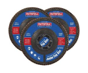 Faithfull Zirconia Abrasive Jumbo Flap Disc 115 x 22mm 80G 3 Pack FAIFD11580Z3