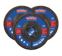 Faithfull Zirconia Abrasive Jumbo Flap Disc 115 X 22Mm Mixed Grit (3 Pack)