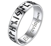 FaithHeart 925 Sterling Silver Norse Viking Rings for Man, Vintage Nordic Runic Silver Band, 5MM Nordic Ring for Couples Friends Size O Can Personalize