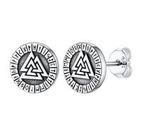 FaithHeart 925 Sterling Silver Valknut Stud Earrings, Vintage Silver Viking Symbol Ear Jewelry Smoothy Lightweight Earring for Women Men