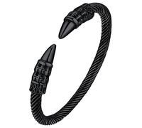 FaithHeart Black Bullet Bracelet for Man, Punk Style Gothic Skull Viking Runes Two-row Cuff Bangle, 316L Stainless Steel Resizable Bracelets for Husband Dad