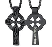 FaithHeart Black Cross Jewelry Engraved Viking Style Norse Runes Necklace Stainless Steel Irish Celtic Knot Charm Sturdy Chain Adjustable, Protection Gifts for Friends