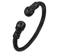 FaithHeart Black Cuff Bracelets Gothic Skull Head Twisted Cable Adjustable Bracelet Wristband Solid Stainless Steel Costume Cosplay Adjustable Bracelet Jewelry