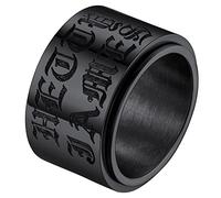 FaithHeart Black Fidget Rings for Male Size Z+1, Stainless Steel Rotatable Spinner Ring for Anti-Stress, 15MM Name Custom Punk Gothic Rings Halloween Accessories