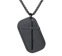 FaithHeart Black Lords Prayer Dog Tag Cross Pendant Men's Christian Necklace Stainless Steel Accessories