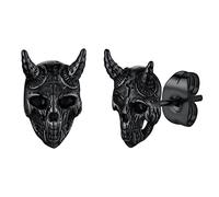 FaithHeart Black Skull Earrings for Male Evil Satan Goat Head Studs Gothic Earring Jewelry for Boyfriends Brothers
