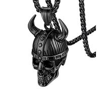 FaithHeart Black Skull Necklace, Punk Skull Head Pendant Jewellery Solid Stainless Steel Skeleton Neck Chain Adjustable 55cm+5cm
