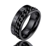 FaithHeart Black Spinner Rings for Teen Boys Stylish Rotating Band Solid Chain Finger Ring Size T 1/2 Punk Biker Rings Stainless Steel Thumb Ring Birthday Gifts