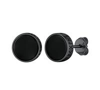 FaithHeart Black Stud Earrings for Man, Norse Viking Onyx Earring 925 Sterling Silver Nordic Runic Ear Jewelry for Father Husband
