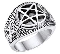 FaithHeart Can Engrave Stainless Steel/18K Gold Plated Pentacle Signet Ring for Men with Pentagram Tribal/Triple Celtic Knot Designs (Delicate Packaging), Stainless Steel, Cubic Zirconia