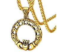 FaithHeart Celtic Knot Necklace for Women Engraved Gold Plated Irish Love Claddagh Pendant Stainless Steel Jewelry Females Gift for Friendship Family