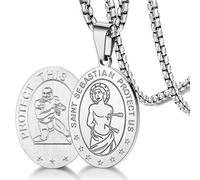 FaithHeart Christian Jewellery St Sebastian Necklace for Boyfriends Stainless Steel Athletes Pendants for Rugby Sportsman Necklaces Good Luck Pendant Catholic Gift for Baptism - Silver