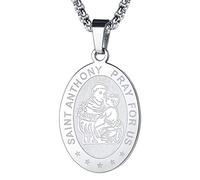 FaithHeart Christian St Anthony Necklace Stainless Steel Patron of Talisman Amulet Oval Medal Necklace for Graduation Party Daily Wear