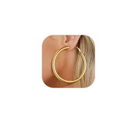 FaithHeart Chunky Hoop Earrings for Women, Silver/Black/14K Gold Plated Stainless Steel Earrings Hollow Tube Hoops Hypoallergenic Lightweight Earring 20/30/40/60/80mm, 60 mm, Stainless Steel, No