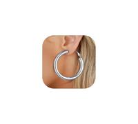 FaithHeart Chunky Hoop Earrings for Women, Silver/Black/14K Gold Plated Stainless Steel Earrings Hollow Tube Hoops Hypoallergenic Lightweight Earring 20/30/40/60/80mm, 30 mm, Stainless Steel, No