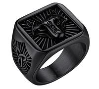 FaithHeart Cool Mens Ring Viking Style Nordic Wolf Finger Jewelry Stainless Steel Black Plated Fenrir Rings Norse Gift for Fathers Day