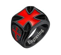 FaithHeart Crusader Cross Ring for Man, Antique Knights Templar Stainless Steel Rings Masonic Jewelry Black, Personalized Engraving Hip Hop Ring Size Z+3