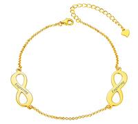 FaithHeart Custom Infinity Anklet Chain Ajustable Engraving Yellow Gold Plated Beach Anklets in Sterling Silver Womens Elegant Ankle Bracelet Gifts for Mothers Day
