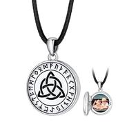 FaithHeart Customized Photo Locket Necklaces, Men's Viking Runes Celtic Knot Lockets That Holds Picture, Can Engrave Memorial Necklaces