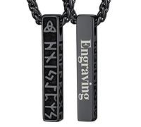 FaithHeart Customized Viking Norse Jewelry Black Plated Name Custom Bar Pendant Nordic Necklace Stainless Steel Vikings Amulet Accessories, Talisman Gifts for Men Women