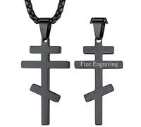 FaithHeart Eastern Orthodox Cross Russian Christian Necklace Gothic Black Cross Pendant Medieval Jewellery for Men Women Can Personalise
