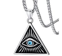 FaithHeart Egyptian Evil Eyes Jewellery Ancient Eye of Providence Pyramid Pendant Necklace Stainless Steel Triangle Charm Lucky Gifts for Baptism