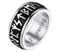 FaithHeart Engravable 9MM Mans Ring Personalized Silver Band Finger Jewelry Stainless Steel Nordic Symbol Rings Charm for Luck Anti-Anxiety Ring Size S Protection Rings for Family