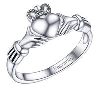 FaithHeart Engravable Irish Ring for Women Vintage Claddagh Friendship Band 925 Sterling Silver Slim Stacking Thin Rings Size S