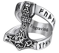 FaithHeart Engrave Stainless Steel Vikings Ring for Male Norse Runic Mjolnir Band High Polishing Boys Punk Rings Size Z+3 Viking Gifts for Birthday Baptism Christmas